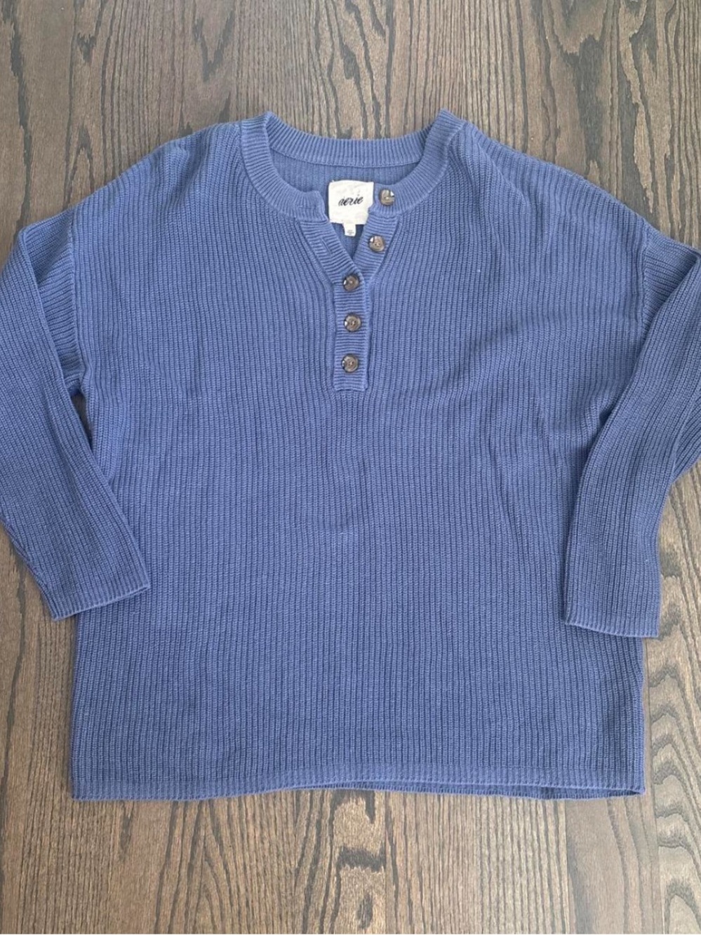 aerie Ribbed Henley Crewneck Sweater